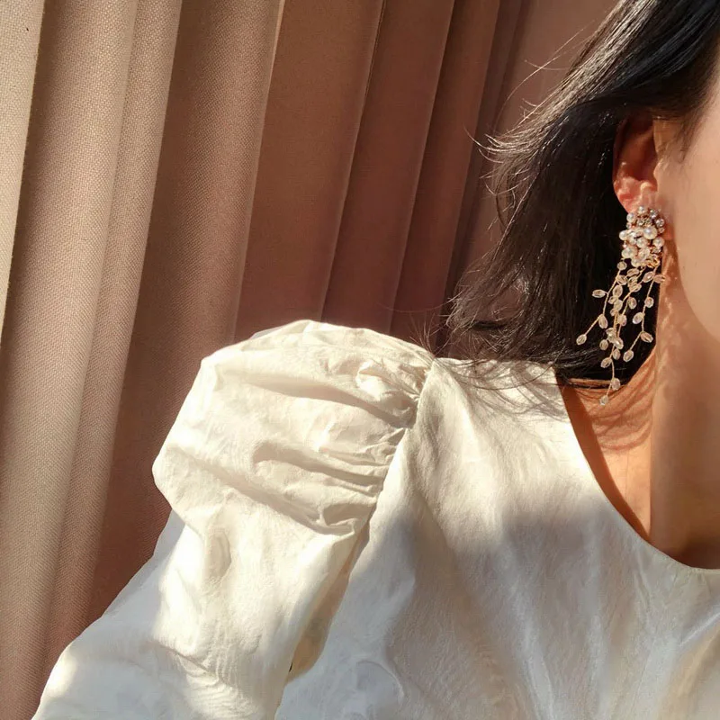 

TOTASALLY Luxury Statement Earrings for Women Bohemian Sparkling Crystal Simulated Pearl Charms Dangle Earrings Bridal Jewelry