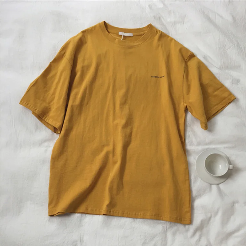 

Summer Letter T-Shirt Women Casual Short Sleeve Loose Bottoming O-Neck Streetwear Tops Harajuku Ladies Mid-Length Tshirt 2021