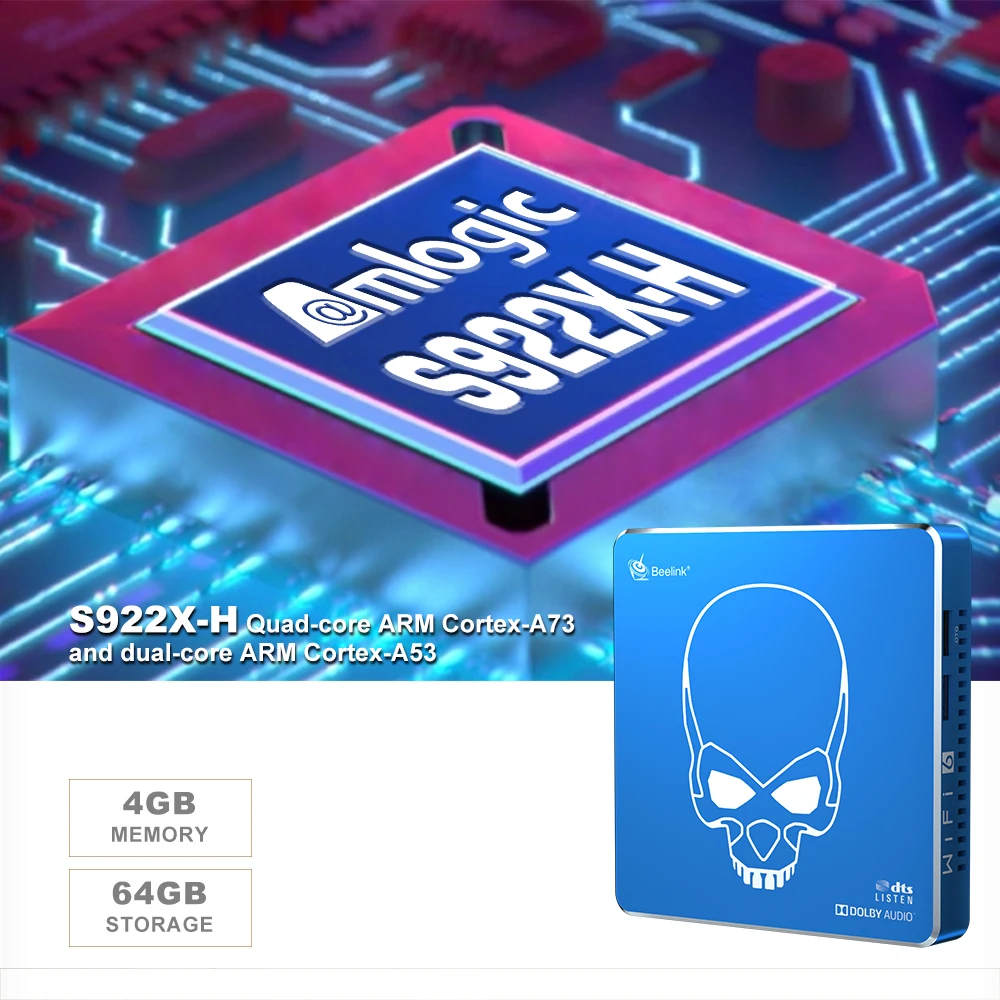 Beelink GT-King pro ТВ Box Amlogic S922X-H Android 9 0 WiFi6 4 ГБ 64 Dolby аудио DTS Слушать 4K HD Hi-Fi