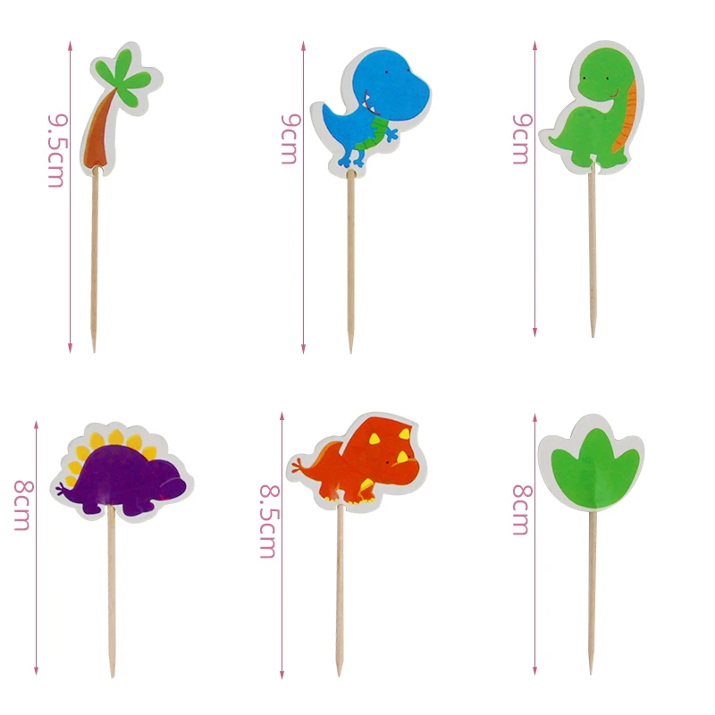 6pcs toppers Cyuan Dino/обертка для дня рождения динозавра, кекса, украшения для торта на день рождения, Детские вечерние украшения с изображением динозавра из мультфильма, топперы для торта - Цвет: 6pcs toppers