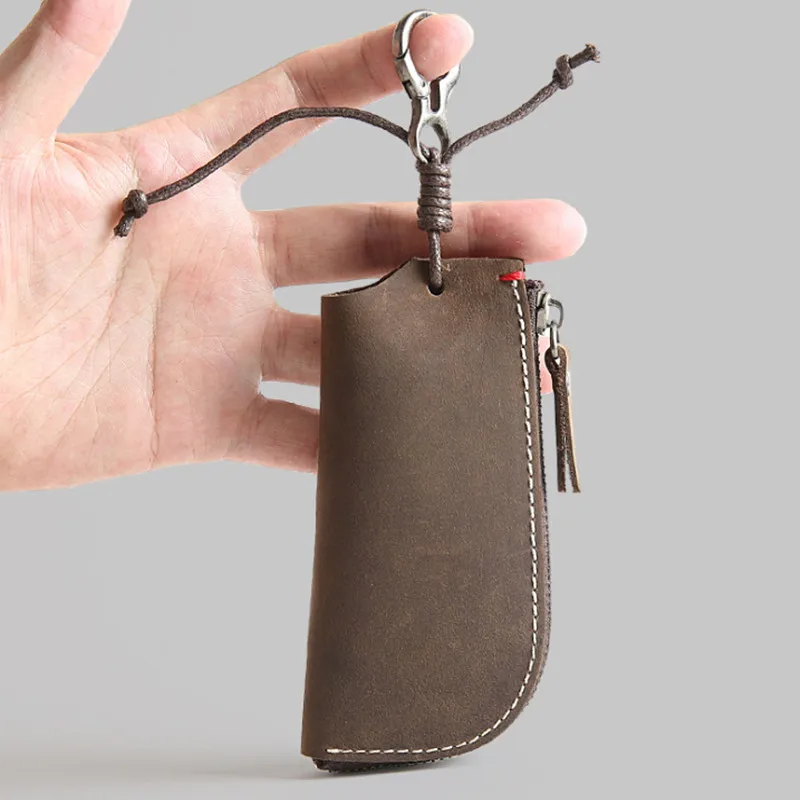 100% натуральный кожаный кошелек для ключей мужчин и женщин короткий умный чехол