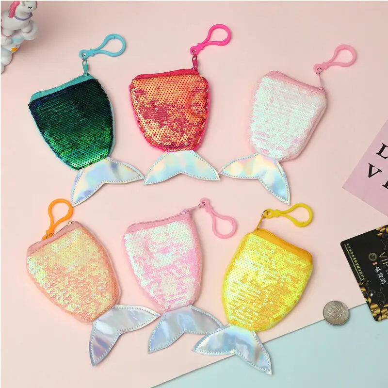 Women Girls Fashion Mermaid Tail Bling Sequins Coin Purses Glittering Zipper Wallet For Kids Girl Silver Pink Rose Red | Багаж и сумки