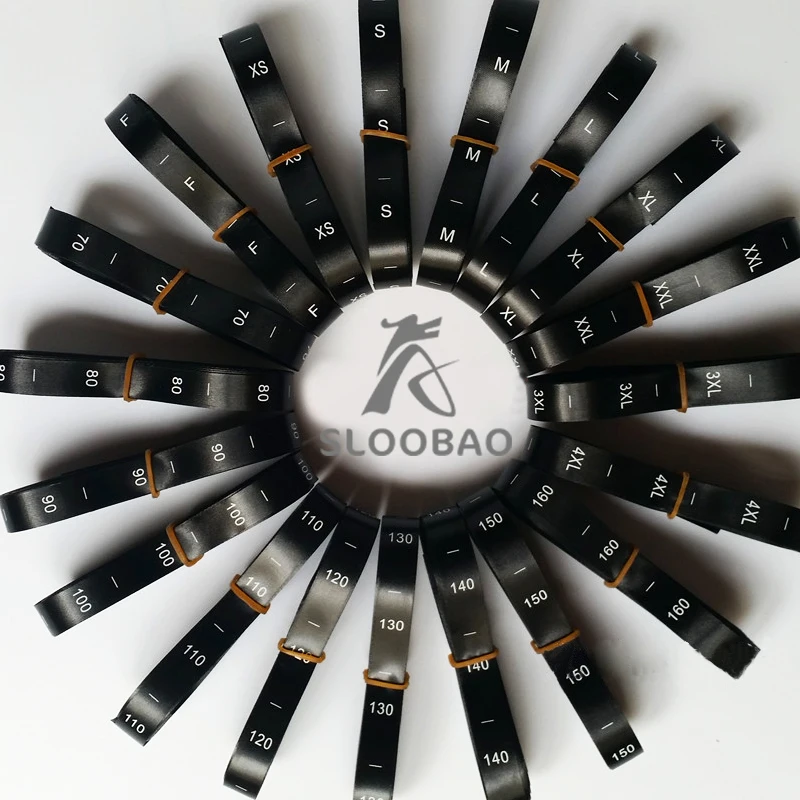 Атласная этикетка размеров с принтом 500 шт./лот атласная ткань бирками этикетки