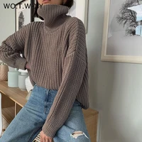 wotwoy knitted oversized turtleneck pullovers women autumn winter casual thick sweaters female fashion solid cashmere jumpers