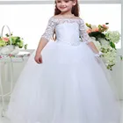 Винтажные белые платья с цветочным рисунком для девочек, платья принцессы на шнуровке с рукавом до локтя для праздвечерние Святого Причастия