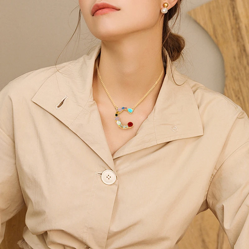 Золото Цвет Начальная Радуга CZ уникальное имя письмо ожерелье Имя ювелирные