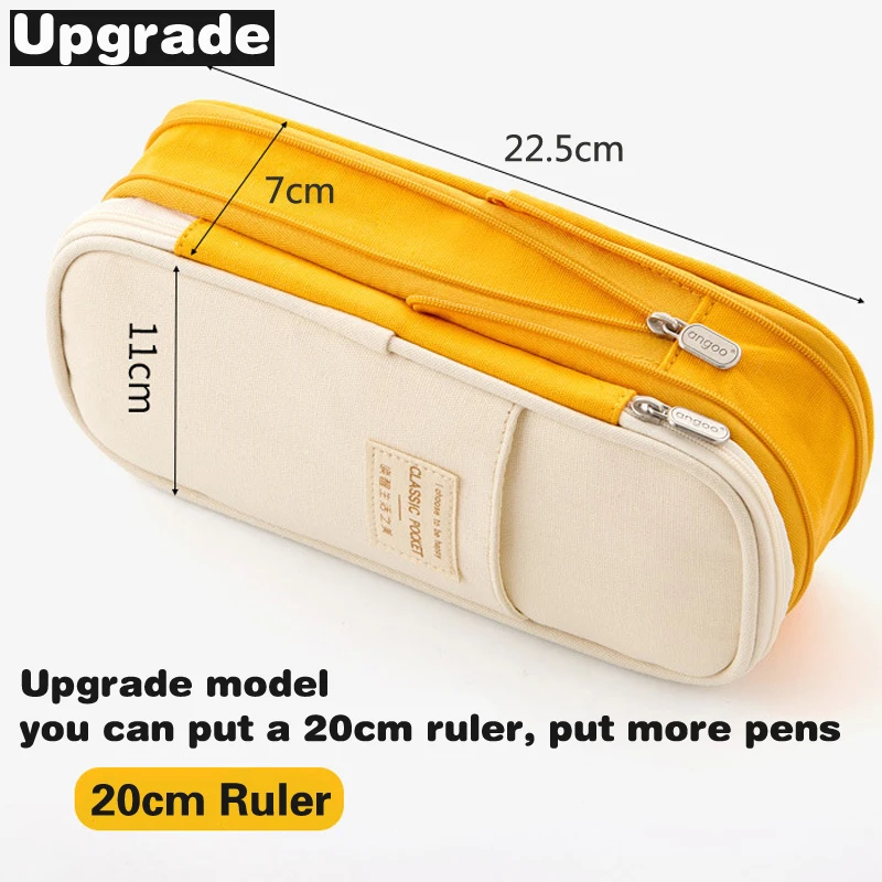 

New Cute Pencil Case Macaron Color Canvas Stretch Double Layer Large Capacity Pencil Box Cute Pencilcase Kids School Stationery