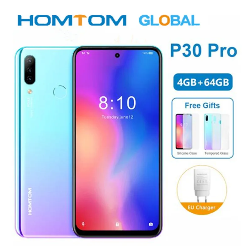 HOMTOM P30 pro 6,41 дюймов Android 9,0 мобильный телефон MT6763 Восьмиядерный 4 Гб 64 Гб задняя 13 МП Тройная камера смартфон