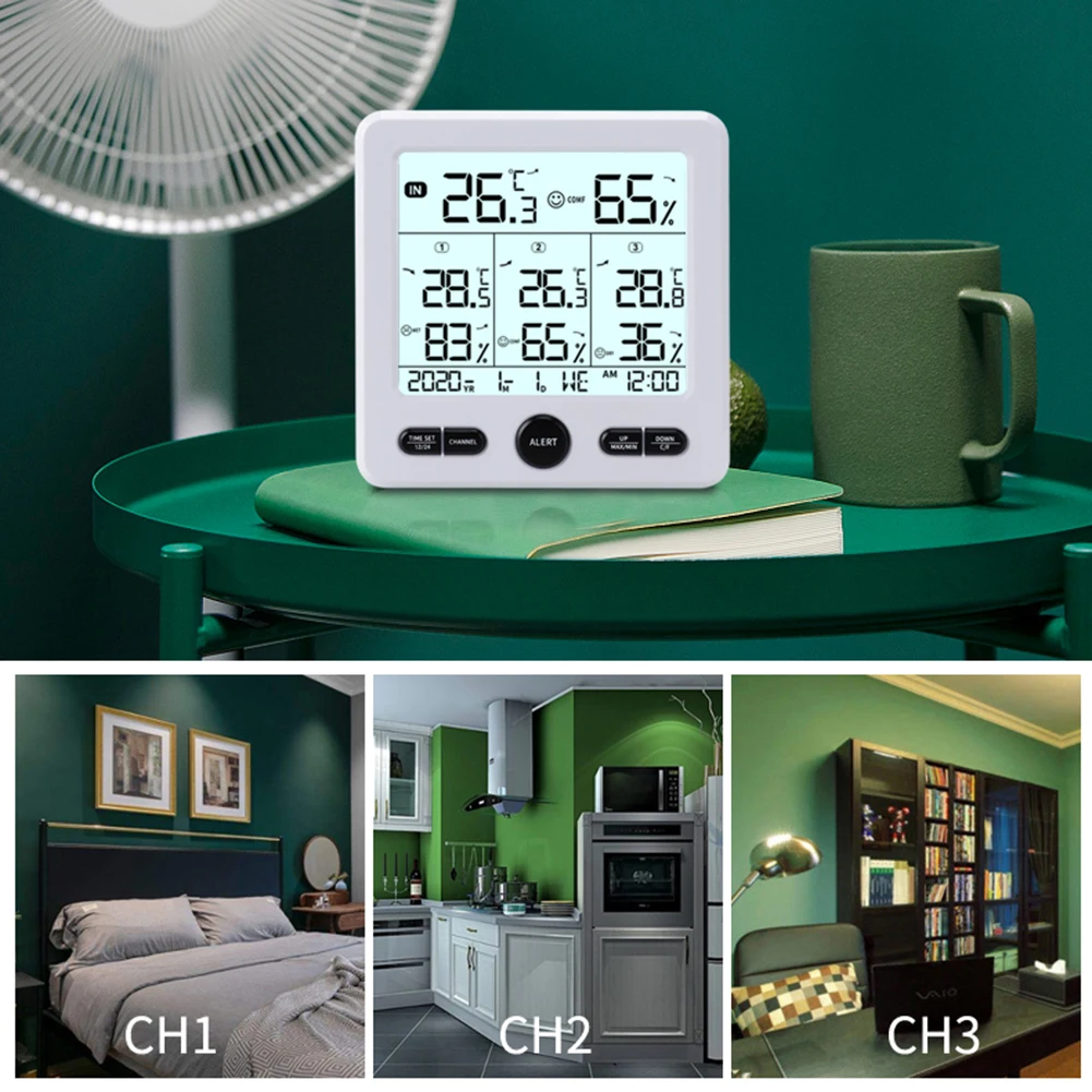 

1pcs LCD Digital Thermometer With 3 Wireless Sensors Digital Temperature Humidity Monitor USB/Battery Powered Indoor Thermometer