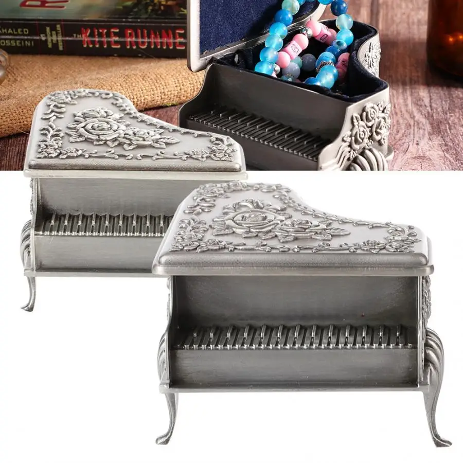 Винтажная форма пианино Embossment Сплав Роза коробка для хранения ювелирных изделий