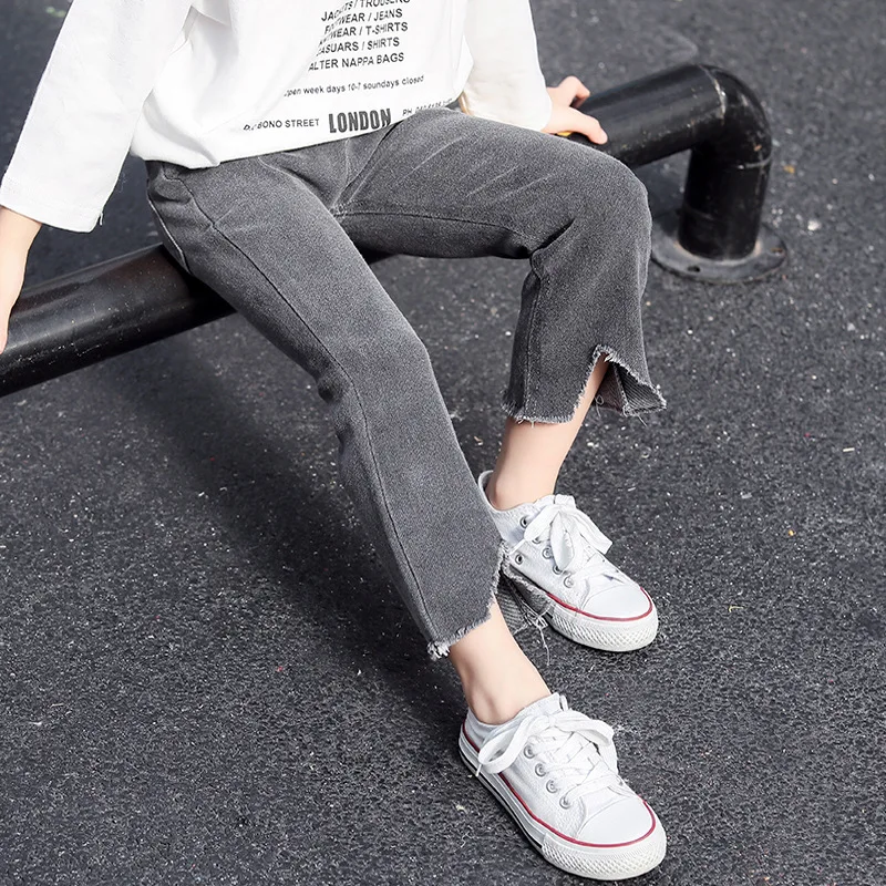 

2-10Y Girls Jeans Middle Waist Jeans Kids Slim Denim Trousers Street Outfits Fashion Girl Flare Pants