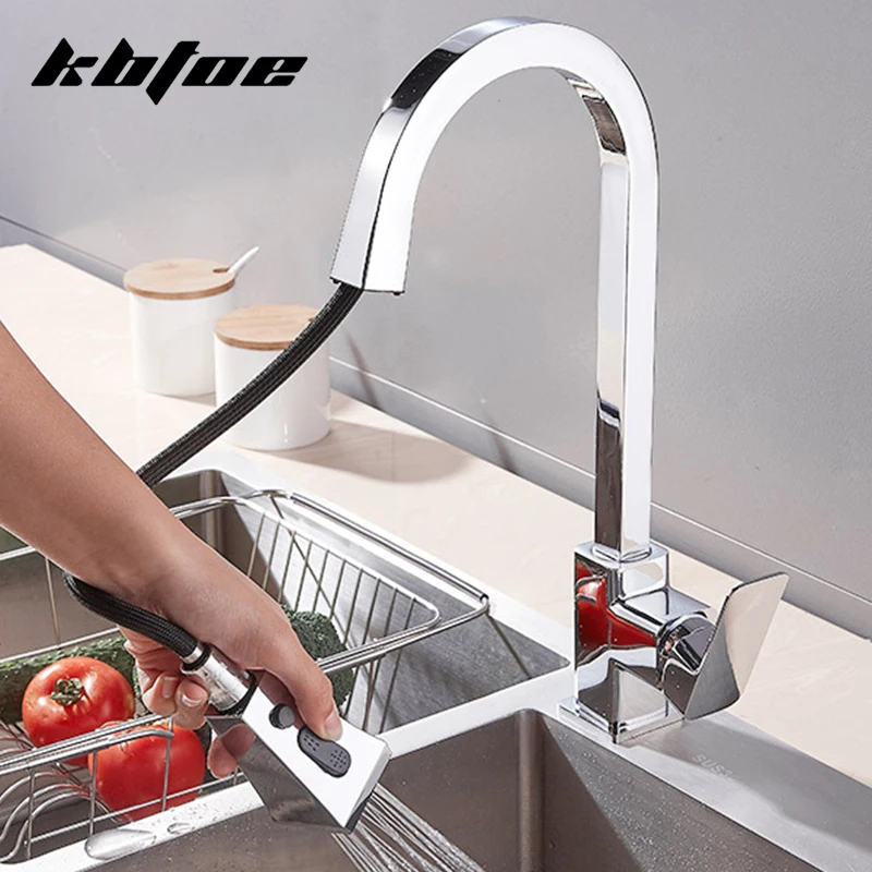 

Pull Out Chrome Kitchen Faucet Brass Stream Sprayer Spout Sink Mixer Tap Silver 360 Rotation Deck Mounted Hot and Cold Water Tap