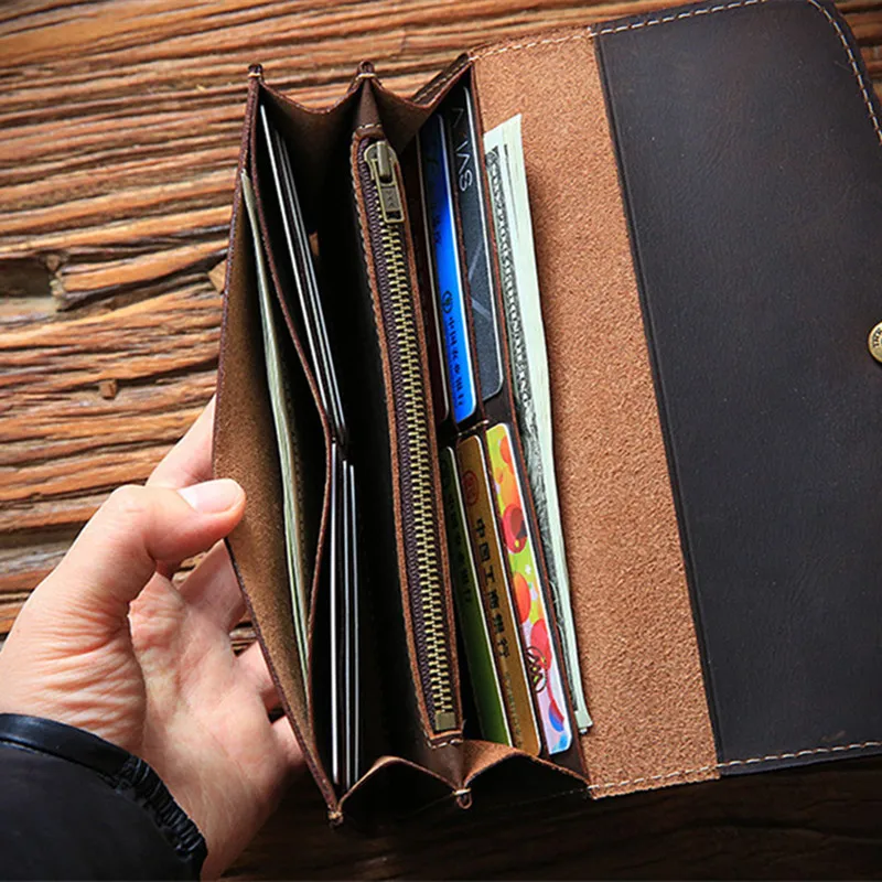 LEACOOL Винтажный Мужской кошелек из натуральной кожи большой объем Crazy Horse Кожаный