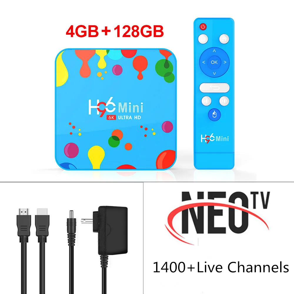4G 128G With NEO12 H96 Мини Android 9,0 Smart tv Box 6K H.265 Wifi HD проигрыватель google Youtube телеприставка+ 1 год NEO pro французская IP ТВ подписка - Цвет: 4G 128G With NEO12