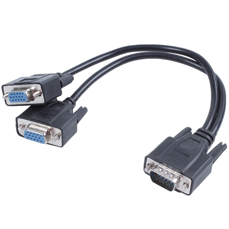 VGA 15 Pin штекер 2 гнездовые разъемы компьютерный Соединительный кабель черный