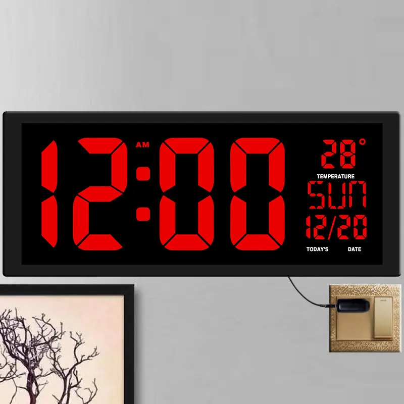 New Red LED Wall Clock Table Dual-use Home Large Clocks Big Digits EU/US Office Decor USB Modern Design | Дом и сад