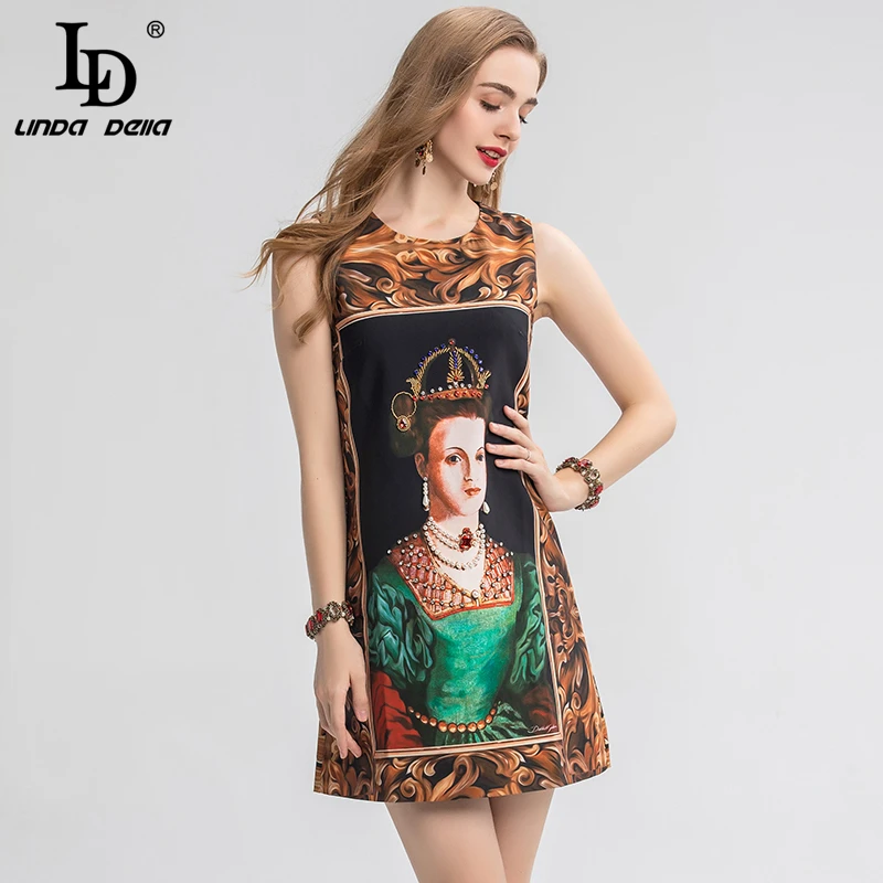 LD LINDA DELLA модное подиумное летнее платье для женщин без рукавов с винтажным