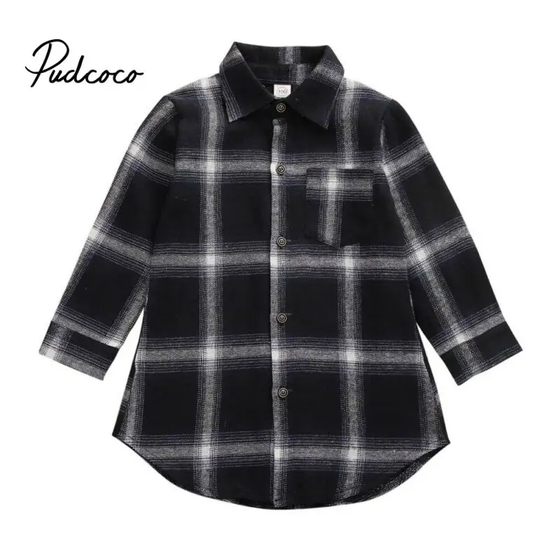 Pudcoco 2020 Весенние длинные топы в черную клетку модные рубашки с длинными рукавами