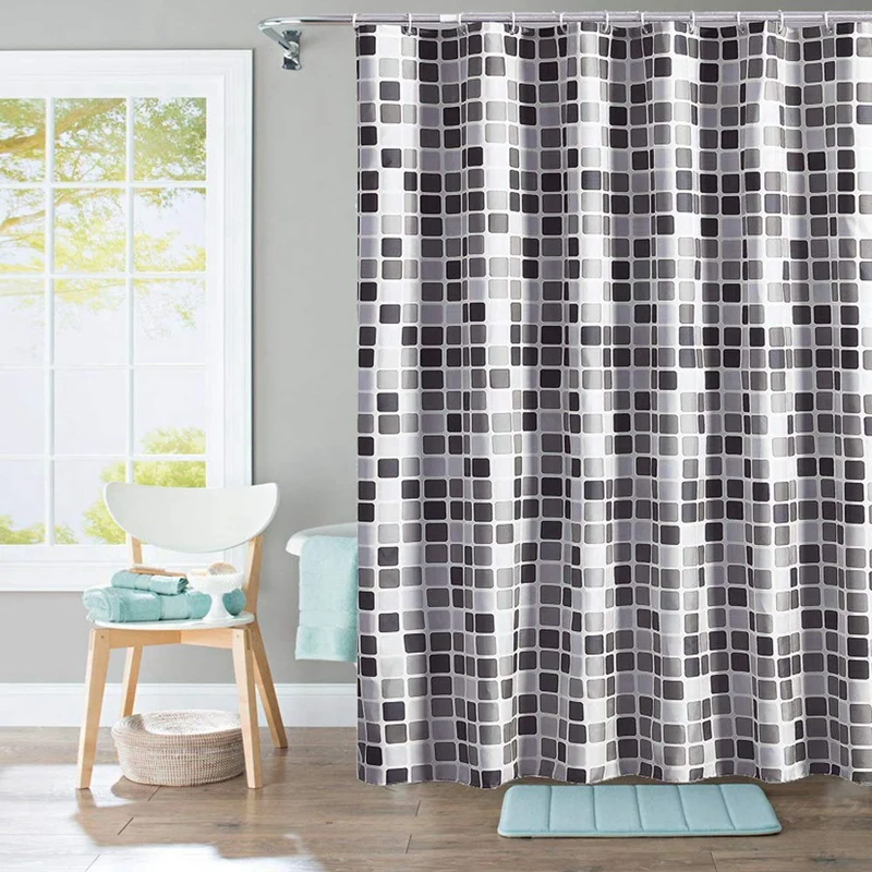 

Modern Mosaic Plaid Bathroom Curtain Fabric Cloth Thickened Waterproof Shower Curtain Bathtub Curtains With Hooks Home Decor