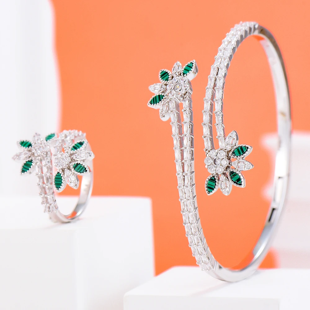 GODKI хип-хоп цветы 2 браслет с несколькими рядами набор колец украшений для женщин