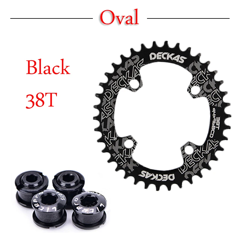 Black Oval 38T DECKAS MTB велосипедная Звездочка горная/цепь для дорожного велосипеда кольцо BCD 96 узкая широкая цепь колеса 32 T/34 T/36 T/38 T Звездочка кривошипный болт - Цвет: Black Oval 38T