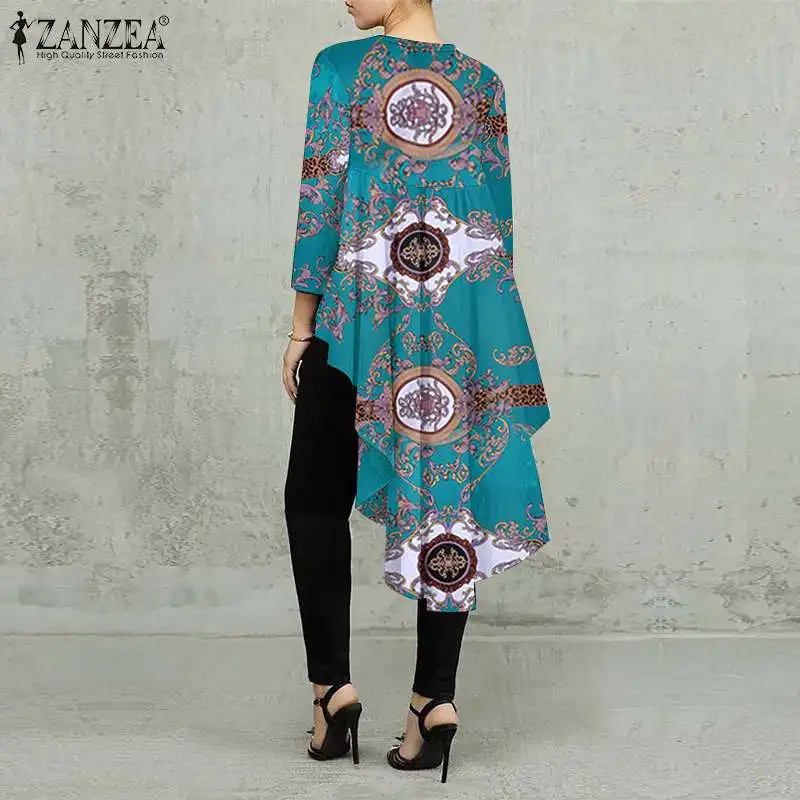 Стильная Асимметричная блузка ZANZEA женская рубашка с длинным рукавом и цветочным