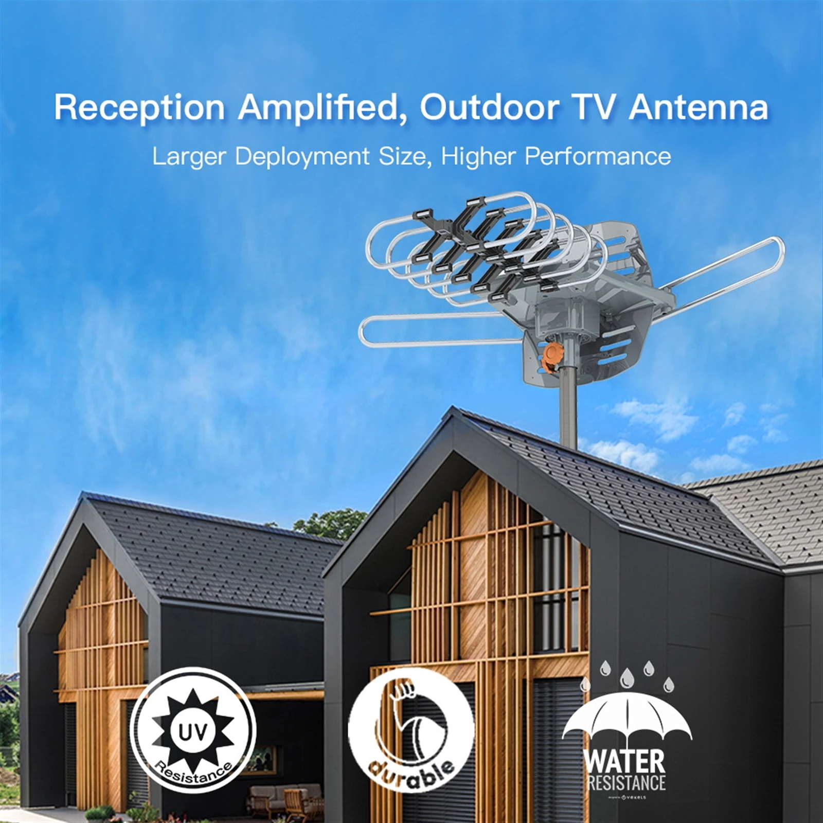 

TA-102G Outdoor Amplified HDTV Antenna 150 Mile Range 28-36dB 360 UV Dual-band UHF/VHF Antenna Without Bracket