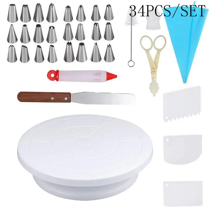 34pcs Hifuar пластиковая подставка для торта вращающаяся подставка для торта пластиковая подставка для торта поворотный стол инструмент для выпечки DIY - Цвет: 34pcs