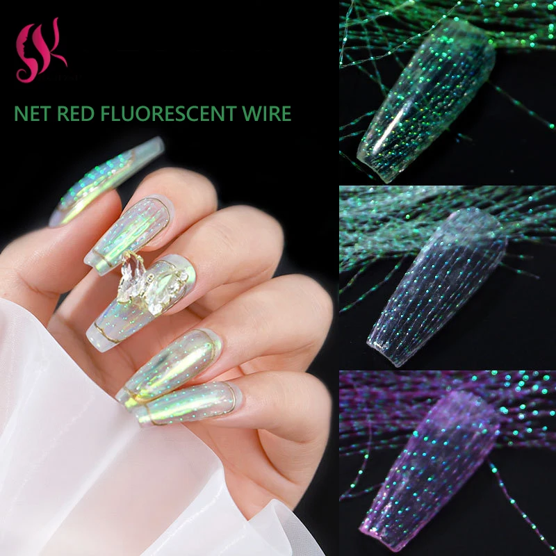 

New 3D Silk Foils Nail Art Decorations Stickers Fashion Fluorescent Thread DIY Holographic Laser Glitter Mesh Net Line Manicure