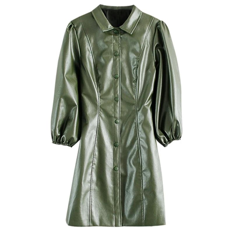 Возможно однобортное мини платье из искусственной кожи с рукавами фонариками