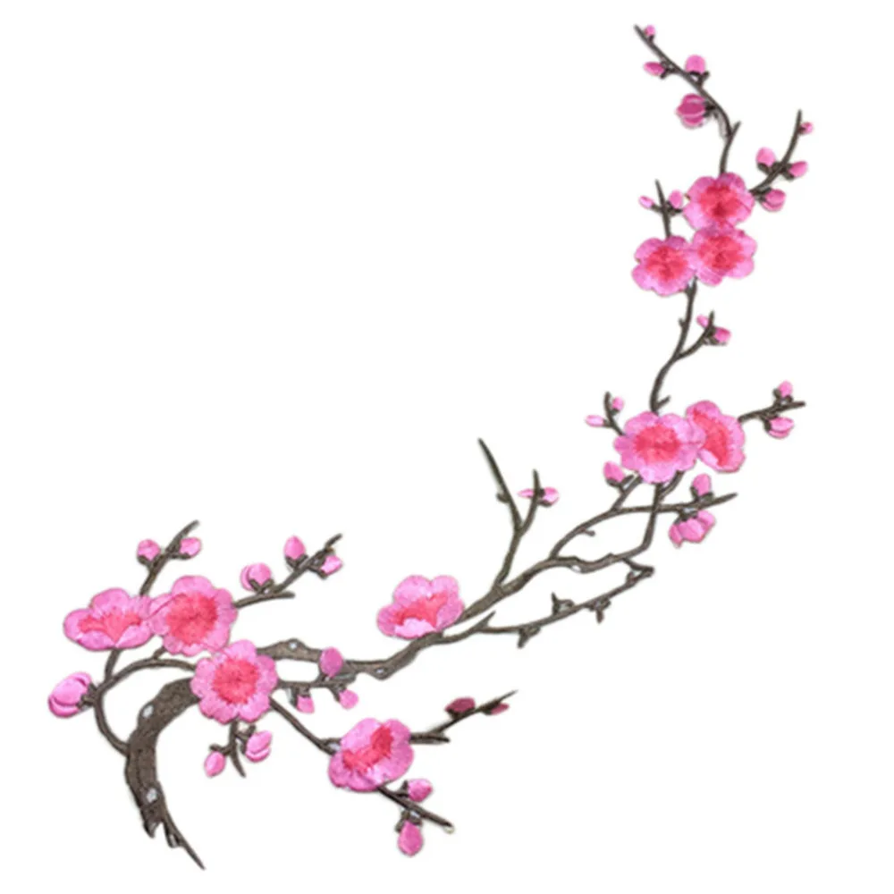 

1 PCS Fabric Sticker Iron On Sew On Patch Plum Blossom Flower Applique Clothing Embroidery Patch Craft Sewing Repair Embroidered