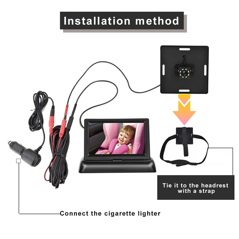 

Baby Car Mirror with Night Vision 360 Adjustable 4.3 inch HD Baby Rear Display Camera Car Seat Rear Facing Baby Monitor