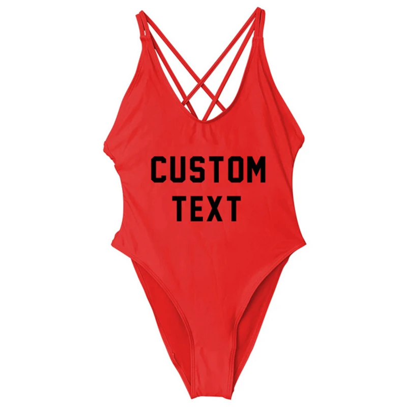 GSXB732-red Custom Letter Print Sexy One Piece Swimsuit Swimwear Women Cross Bandages Beachwear Girl Monokini Bathing Suit - Цвет: GSXB732-red