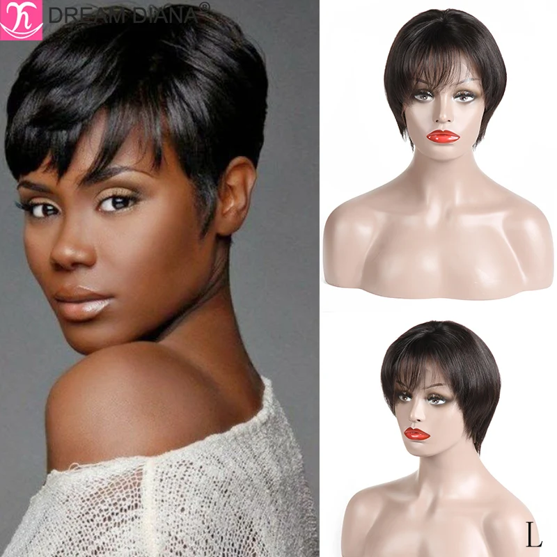 DreamDiana Бразильские короткие прямые человеческие волосы парики 8 &quotRemy Bob 13x4