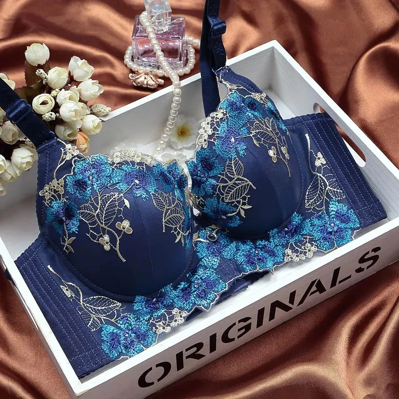 Женский бюстгальтер пуш ап с вышивкой модное хлопковое нижнее белье большого