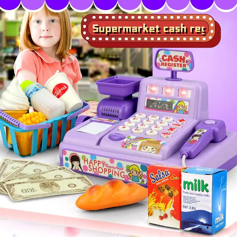 Simulation Children's Cash Register Pretend Toy Supermarket Cash Register With Scan Credit Card Function Kid Birthday Toy Gifts
