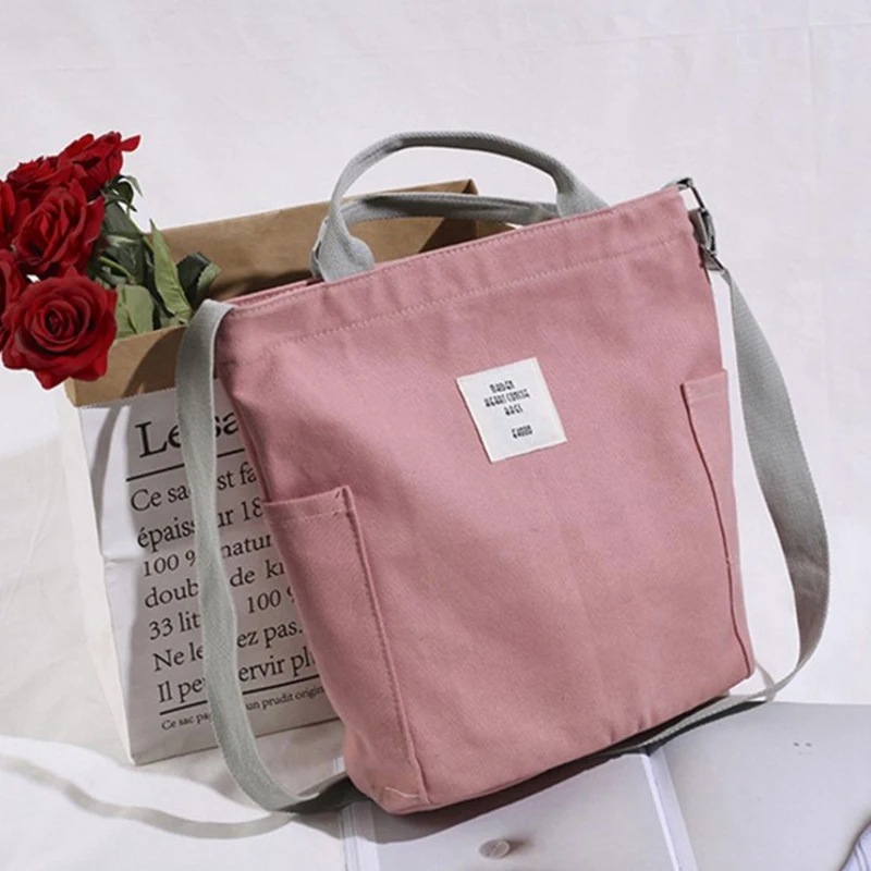 

2 Pcs Women Fashion Casual Canvas Multifunctional Messenger Bag Ladies Shoulder Bags Bookbag Large Shopping Bag Tote, Pink & Yel