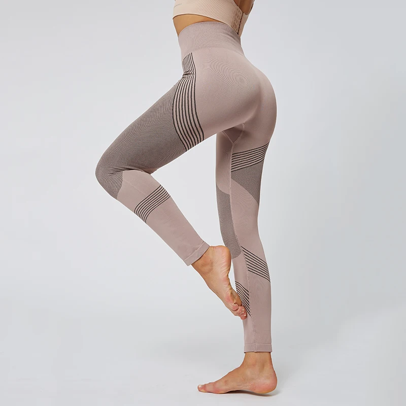 

Women Push Up High Waist Fitness Gym Leggings Women Seamless Energy Long Pant Workout Running Pants Stripe Sport Leggings