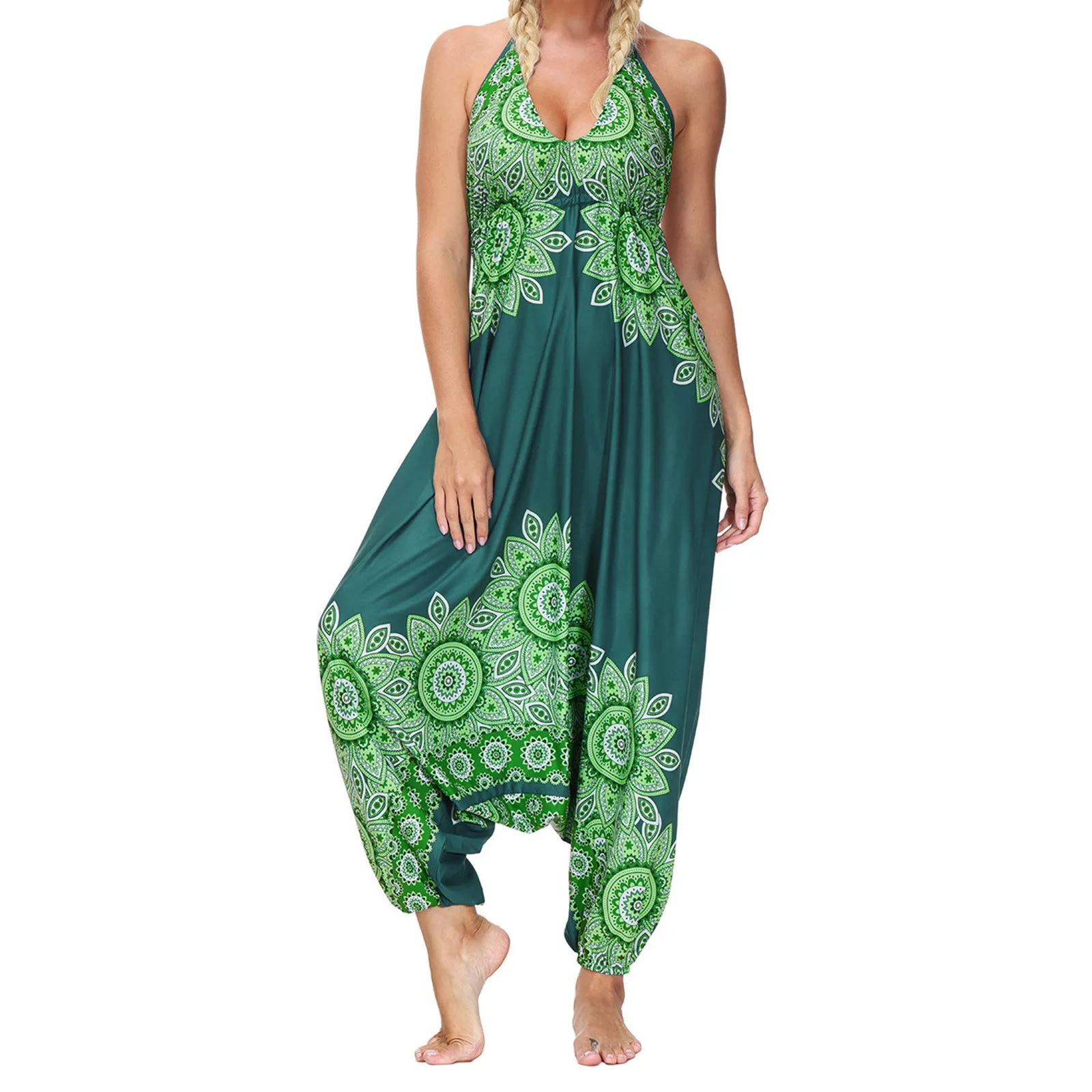 

Женские летние сексуальные комбинезоны для йоги с принтом и открытой спиной, длинные брюки, комбинезоны без рукавов, спортивная одежда, брю...