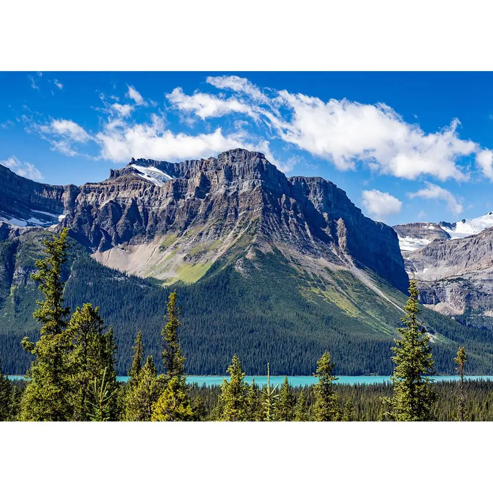 Фон для фотосъемки с изображением гор дерева реки голубого неба облаков