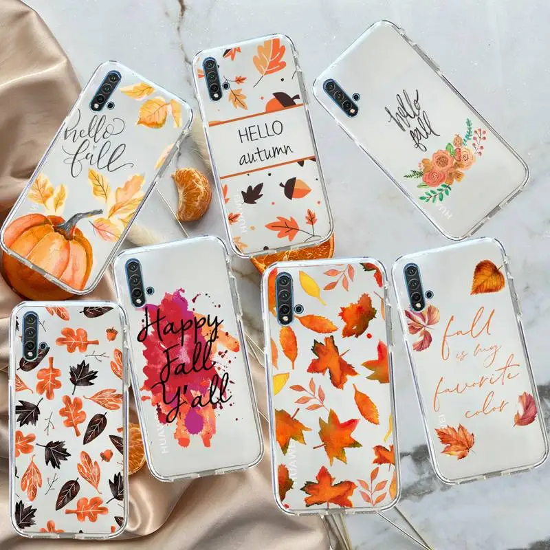 

Autumn Pumpkin happy Fallen leaves Phone Case Transparent for Huawei honor P mate 40 20 30 10 50 i 9 x mate pro lite 8a