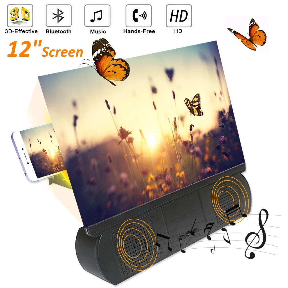 

12'' Mobile Phone Screen Magnifier 3D HD Screen with bluetooth-compatible Speaker Amplifier