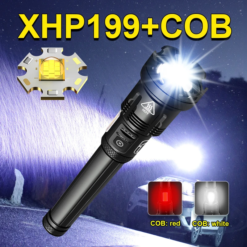 

Супер мощный яркий светодиодный фонарик XHP199, перезаряжаемый светодиодный фонарик высокой мощности s XHP90 USB, тактический охотничий фонарь