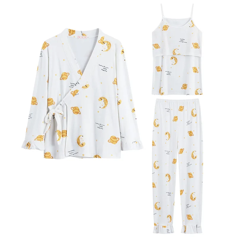 

3PCS/Set Printed Cotton Maternity Nursing Pajamas Spring Autumn Breastfeeding Sleepwear Clothes for Pregnant Women Pregnancy Set