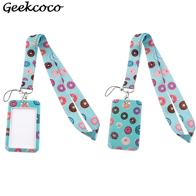 

J2172 Cartoon Donuts Necklack Lanyard Key Gym Strap Multifunction Mobile Phone Decoration With Card Holder Cover For Fans