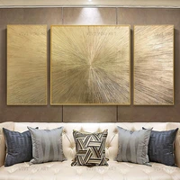 100 handmade modern golden line oil painting on canvas 3 piecesset golden color abstract wall art picture for room no framed