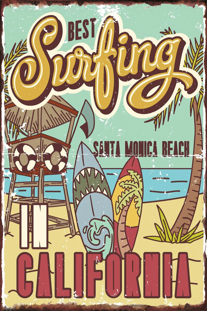

Best Surfing in California Retro Vintage Metal Sign Tin Sign Tin Plates Wall Decor Room Decoration For Club Man Cave Cafe Pub
