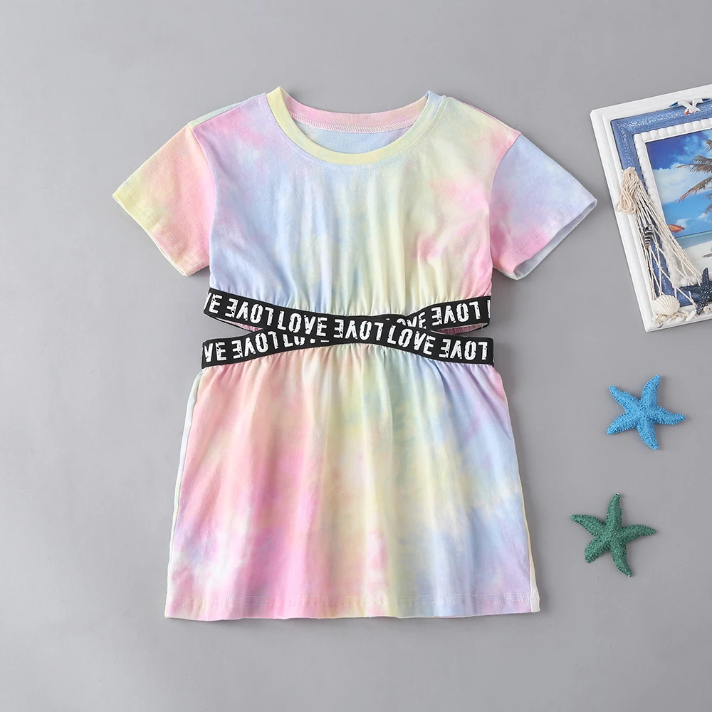 

Girls' summer dresses, children's wear, tie-dye pattern casual skirts, waistless design, fashionable children's summer clothes