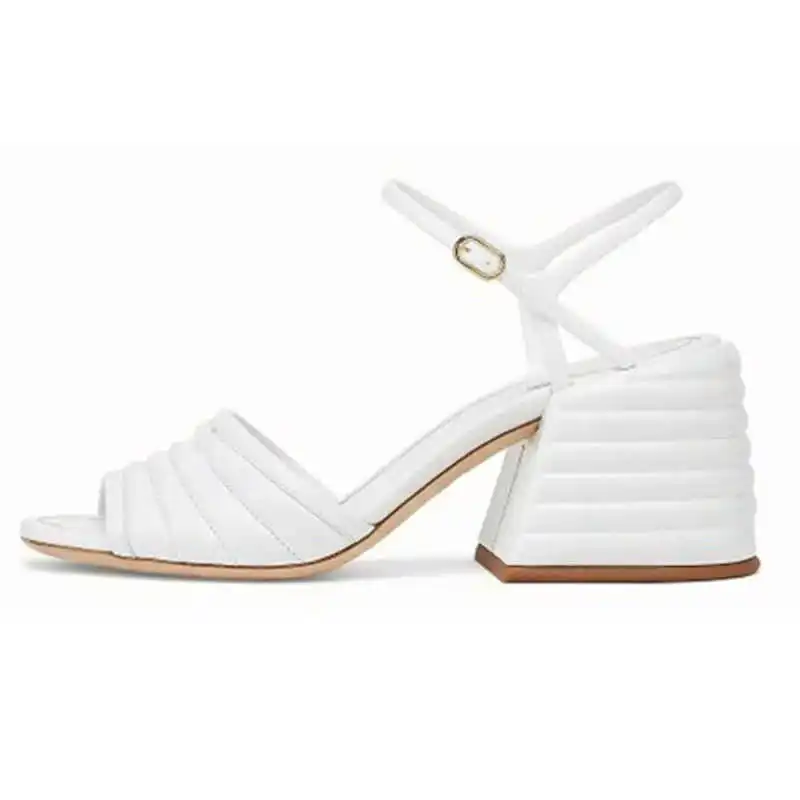 

round head fish mouth thick heeled sandals fashion women's show leather one line belt for high heeled women's shoes