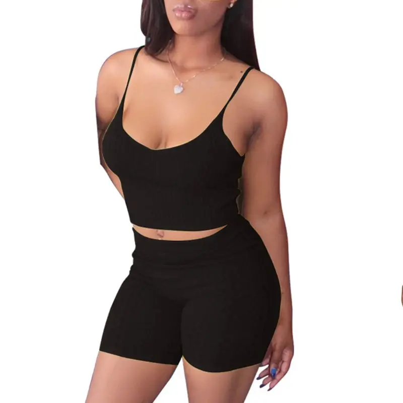 

Women 2Pcs Cable Knit Sweater Outfit Spaghetti Strap Camis Top Shorts Tracksuit
